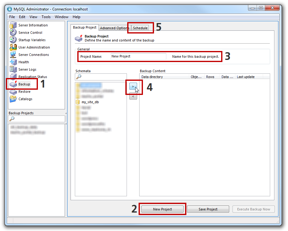 MySQL Administrator Backup erstellen