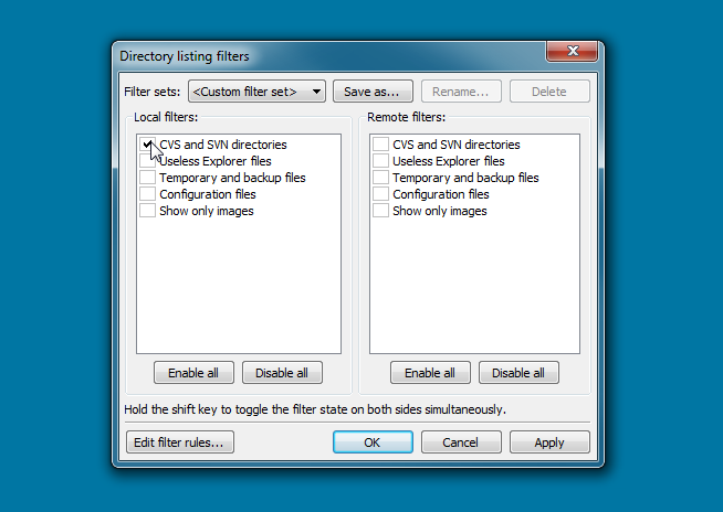 Subversion Verzeichnis in Filezilla ausblenden - Schritt 2